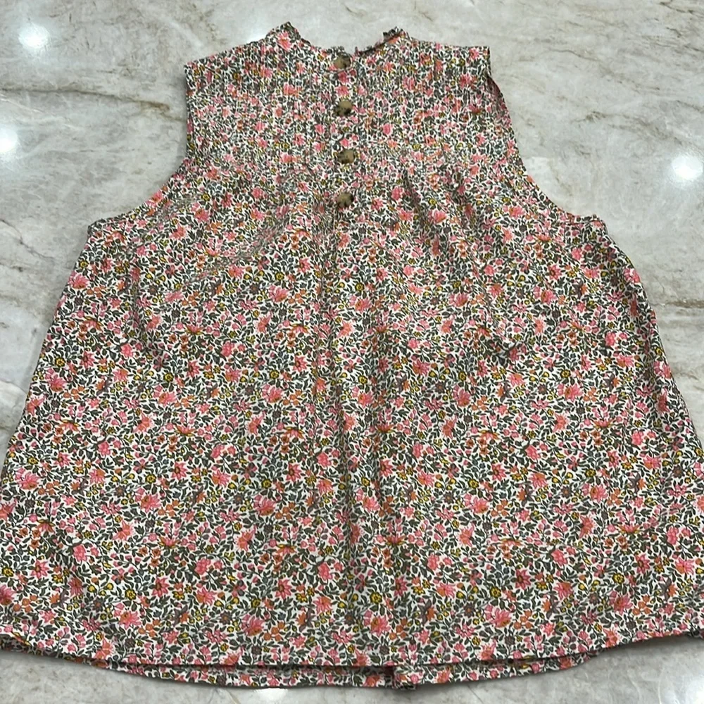 J Crew | Pintuck Cotton Poplin Top | Scattered Blooms (Pink & Green Floral) | XS
